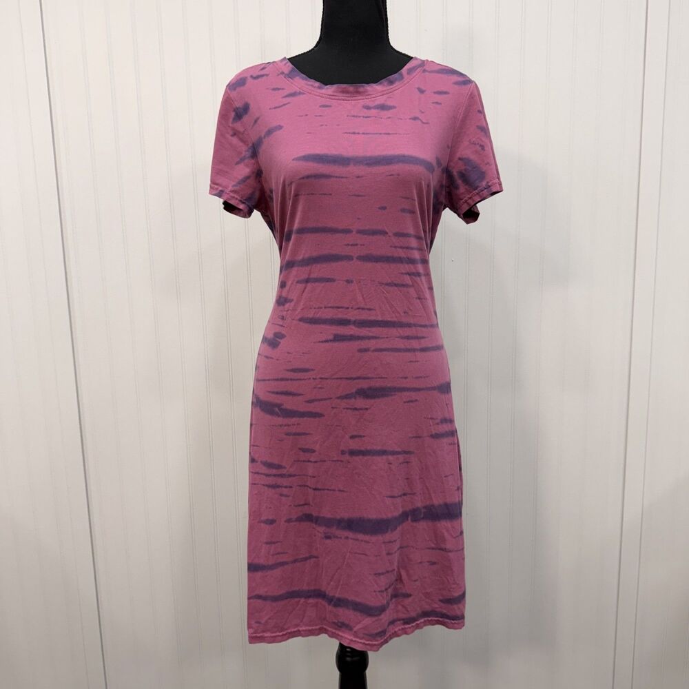 Pact Women's Medium Pink/Purple Tie-Dye Short Sleeve Tie-Back T-Shirt Dress